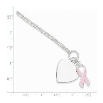7.5 Zoll Sterlingsilber Fantasie Gravierbar Herz mit Rosa Schleife Armband