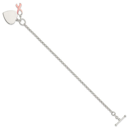 7.5 Zoll Sterlingsilber Fantasie Gravierbar Herz mit Rosa Schleife Armband