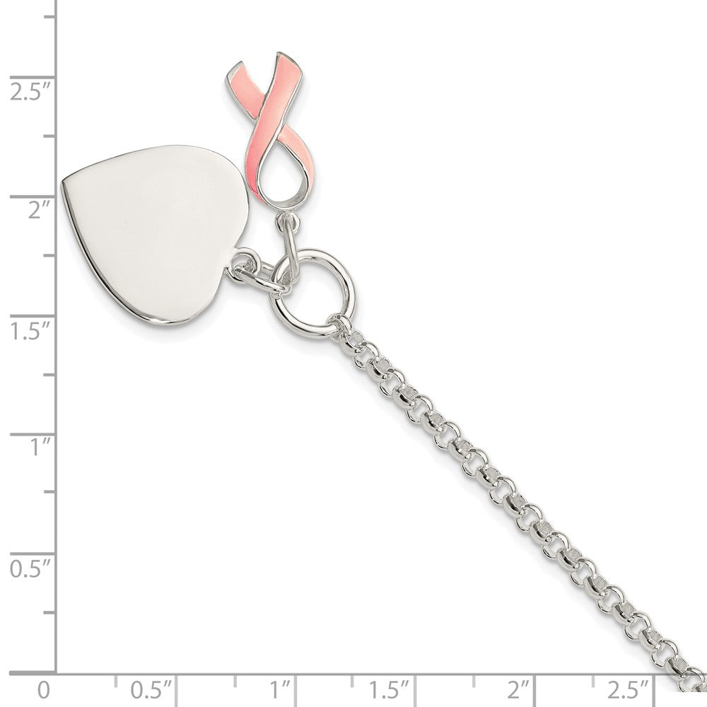 7.5 Zoll Sterlingsilber Fantasie Gravierbar Herz mit Rosa Schleife Armband