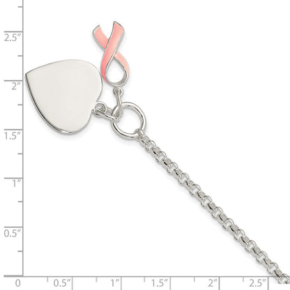 7.5 Zoll Sterlingsilber Fantasie Gravierbar Herz mit Rosa Schleife Armband