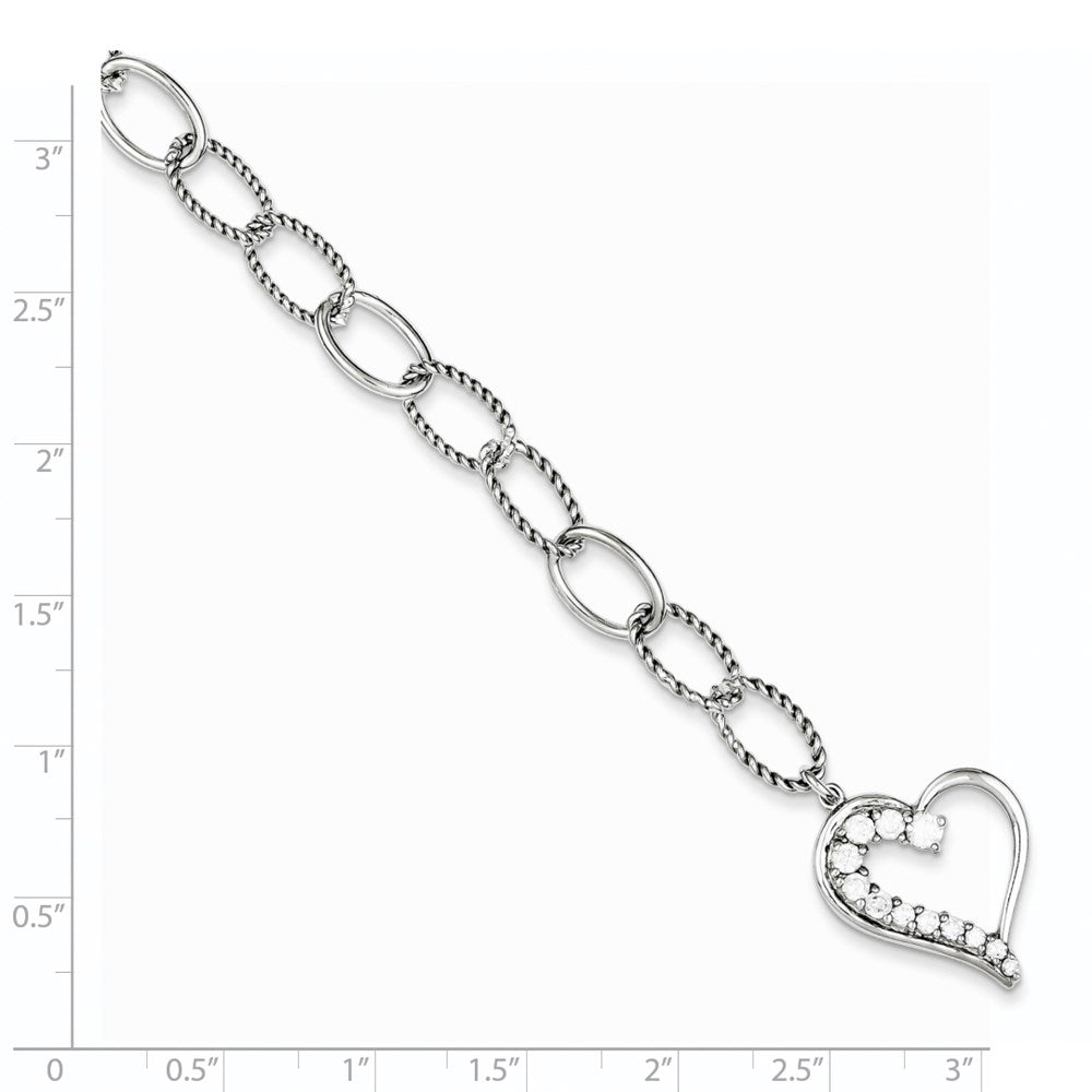 7.5 Zoll Sterlingsilber Rhodiniert Journey Herz Zirkonia Hängend Armband