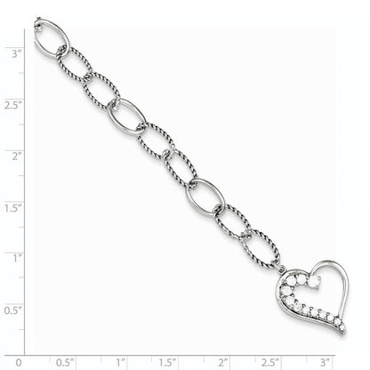 7.5 Zoll Sterlingsilber Rhodiniert Journey Herz Zirkonia Hängend Armband
