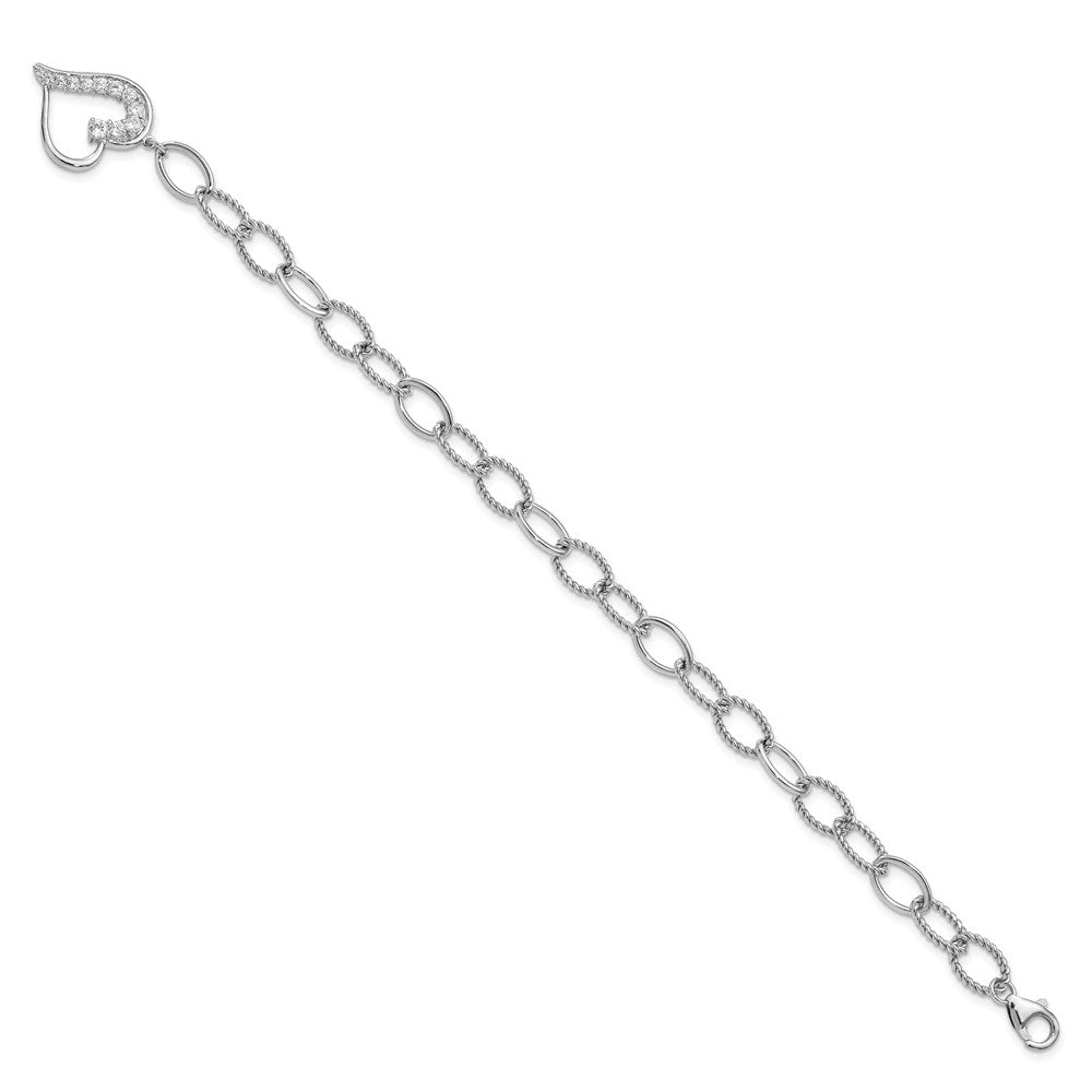 7.5 Zoll Sterlingsilber Rhodiniert Journey Herz Zirkonia Hängend Armband