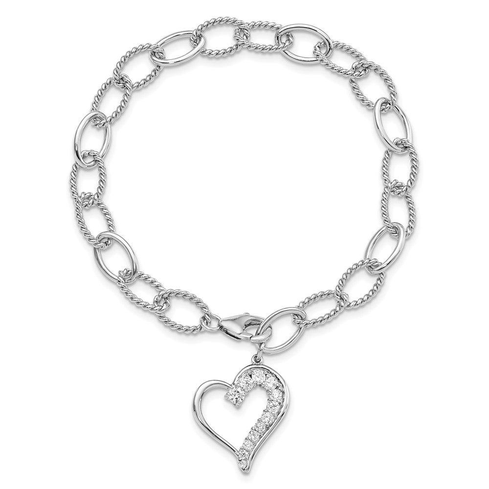 7.5 Zoll Sterlingsilber Rhodiniert Journey Herz Zirkonia Hängend Armband