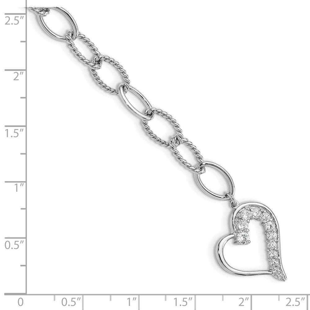 7.5 Zoll Sterlingsilber Rhodiniert Journey Herz Zirkonia Hängend Armband