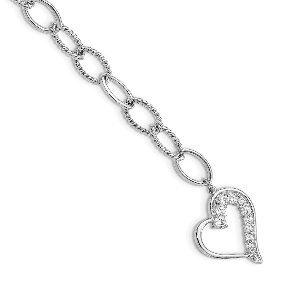 7.5 Zoll Sterlingsilber Rhodiniert Journey Herz Zirkonia Hängend Armband