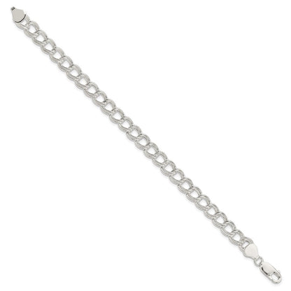 8.5 Zoll Sterlingsilber 7.5mm Halbmassiv Doppelt Glieder Charm Armband