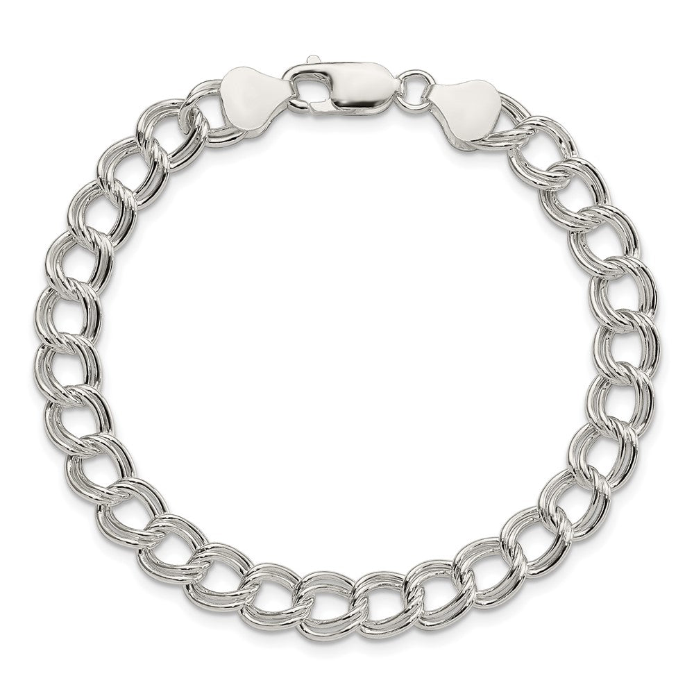 8.5 Zoll Sterlingsilber 7.5mm Halbmassiv Doppelt Glieder Charm Armband