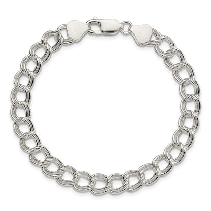 8.5 Zoll Sterlingsilber 7.5mm Halbmassiv Doppelt Glieder Charm Armband