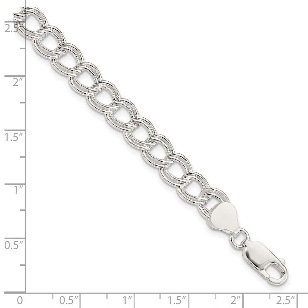 8.5 Zoll Sterlingsilber 7.5mm Halbmassiv Doppelt Glieder Charm Armband