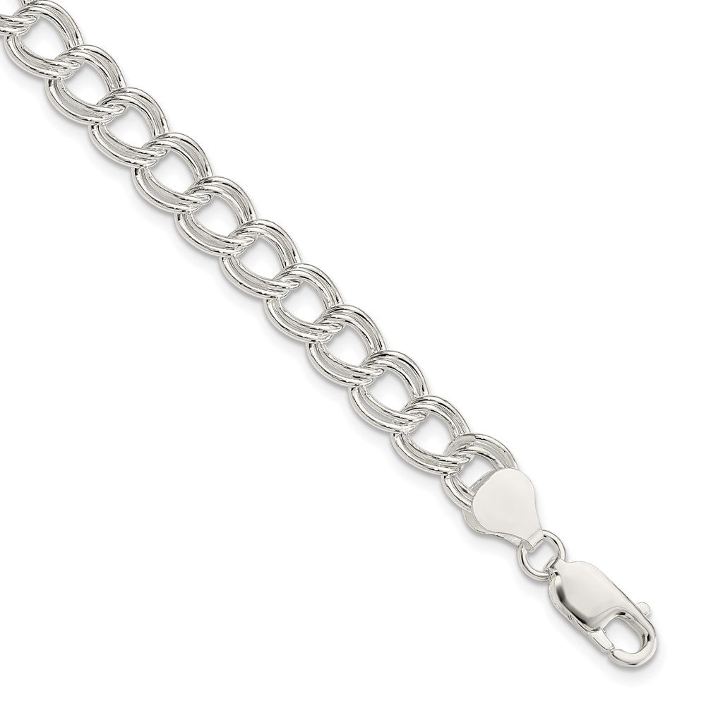 8.5 Zoll Sterlingsilber 7.5mm Halbmassiv Doppelt Glieder Charm Armband