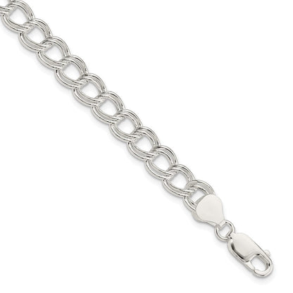 8.5 Zoll Sterlingsilber 7.5mm Halbmassiv Doppelt Glieder Charm Armband