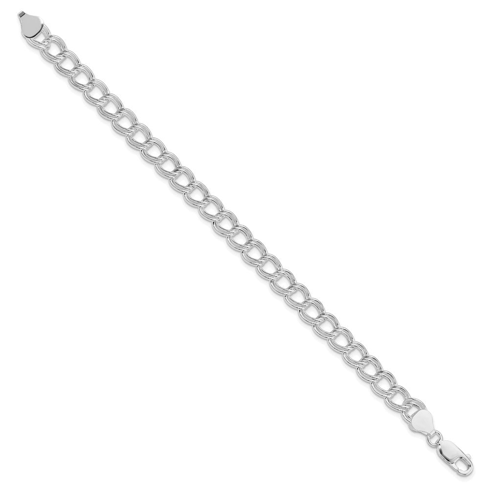 Sterlingsilber Rhodiniert 7.5mm Halbmassiv Doppelt Glieder Charm Armband