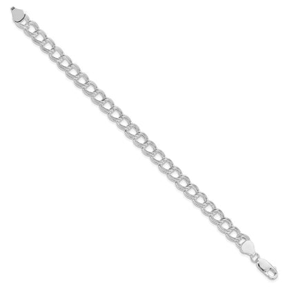 Sterlingsilber Rhodiniert 7.5mm Halbmassiv Doppelt Glieder Charm Armband