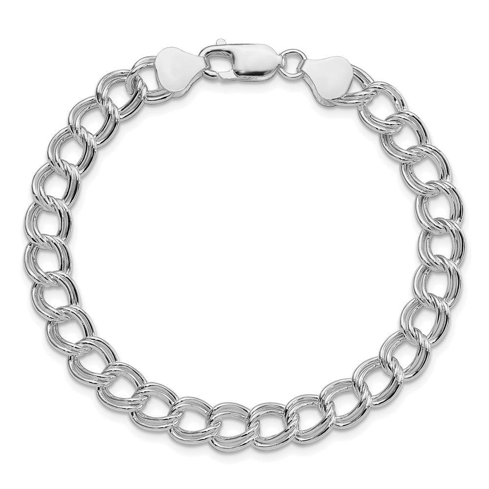 Sterlingsilber Rhodiniert 7.5mm Halbmassiv Doppelt Glieder Charm Armband