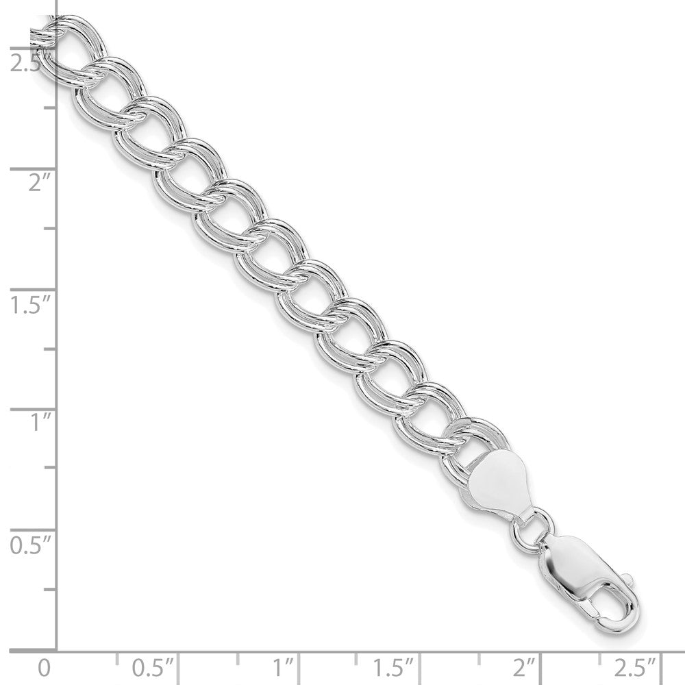 Sterlingsilber Rhodiniert 7.5mm Halbmassiv Doppelt Glieder Charm Armband