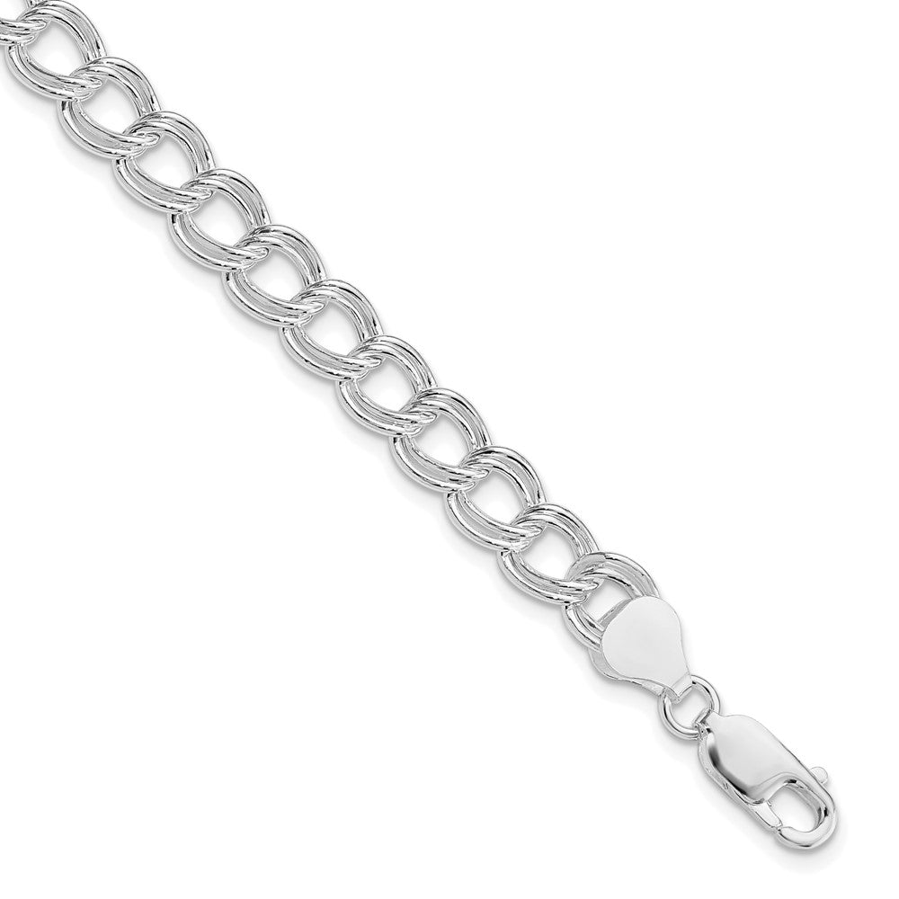 Sterlingsilber Rhodiniert 7.5mm Halbmassiv Doppelt Glieder Charm Armband