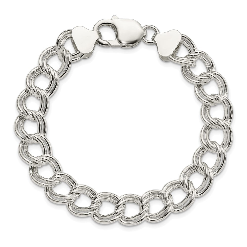 8.5 Zoll Sterlingsilber 10.5mm Halbmassiv Doppelt Glieder Charm Armband
