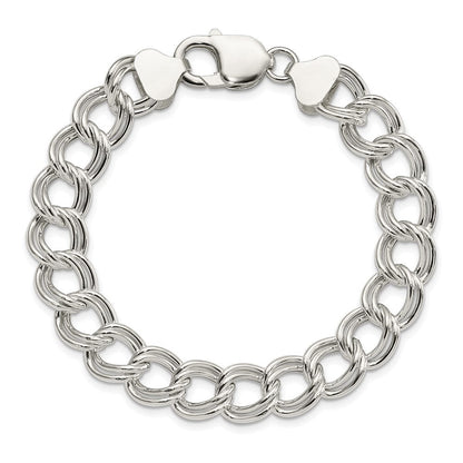 8.5 Zoll Sterlingsilber 10.5mm Halbmassiv Doppelt Glieder Charm Armband