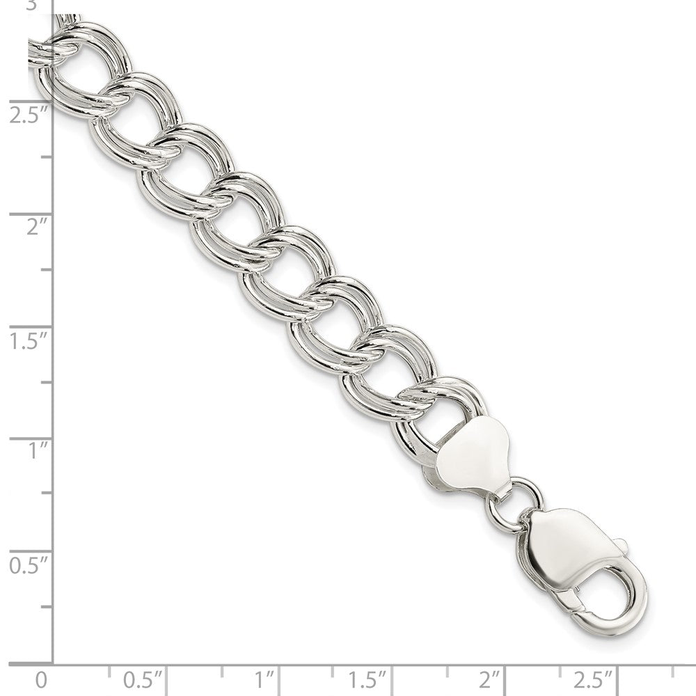 8.5 Zoll Sterlingsilber 10.5mm Halbmassiv Doppelt Glieder Charm Armband