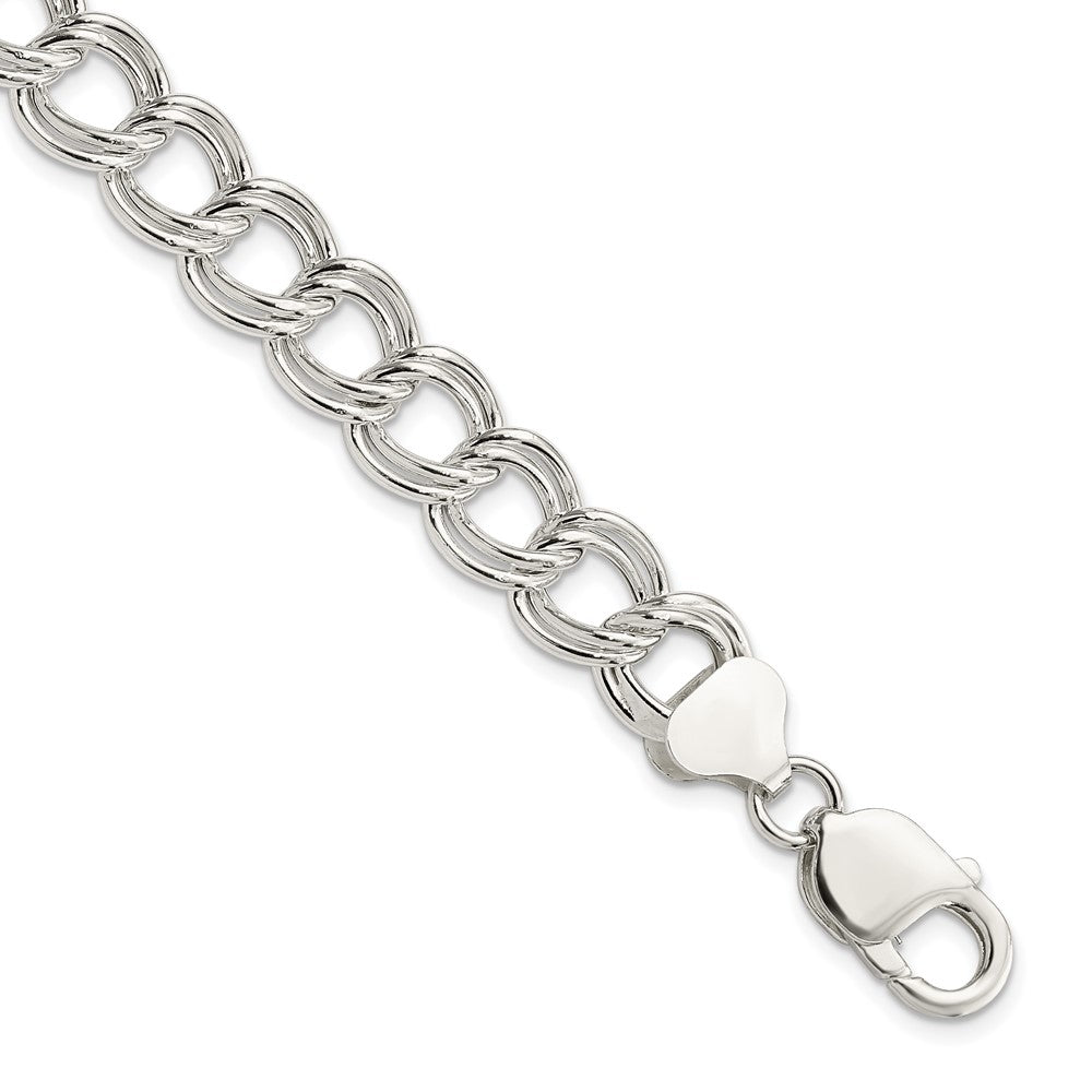 8.5 Zoll Sterlingsilber 10.5mm Halbmassiv Doppelt Glieder Charm Armband