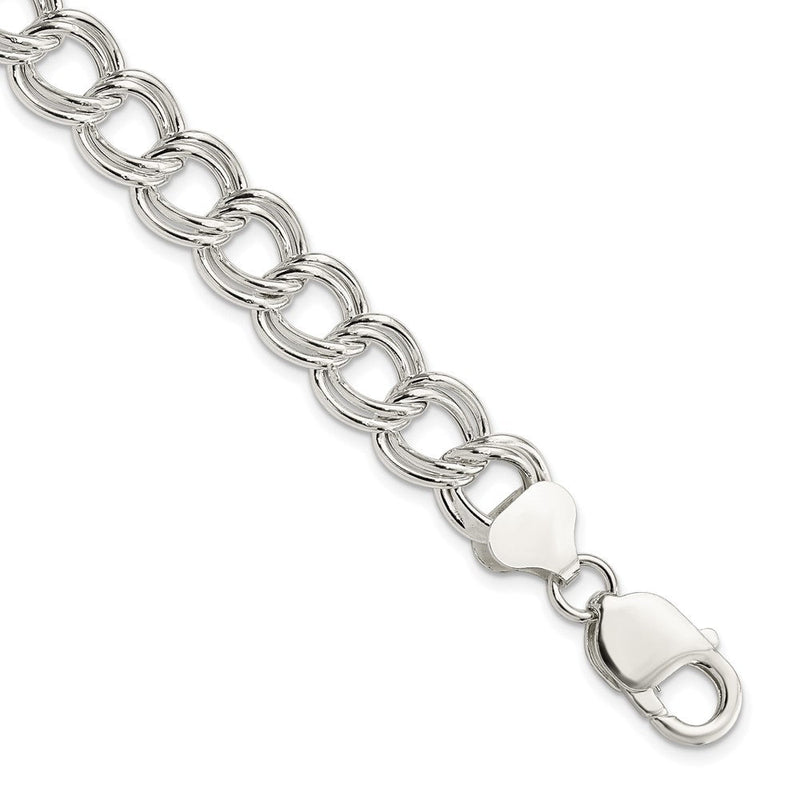8.5 Zoll Sterlingsilber 10.5mm Halbmassiv Doppelt Glieder Charm Armband