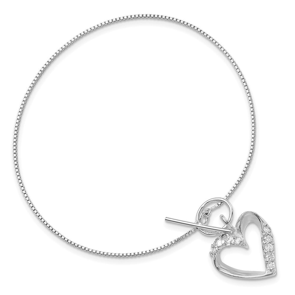 7.5 Zoll Sterlingsilber Poliert Zirkonia Herz Knebel Armband
