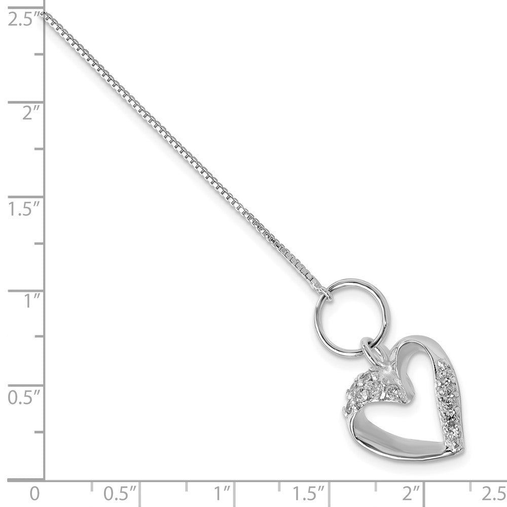 7.5 Zoll Sterlingsilber Poliert Zirkonia Herz Knebel Armband