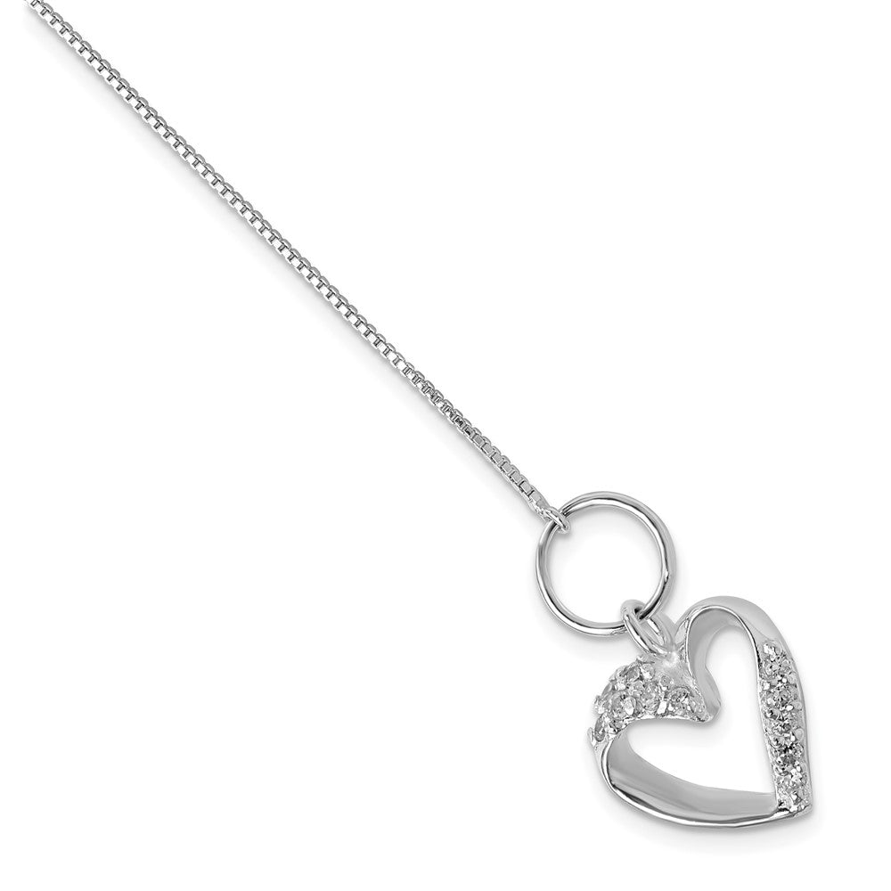 7.5 Zoll Sterlingsilber Poliert Zirkonia Herz Knebel Armband