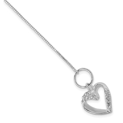 7.5 Zoll Sterlingsilber Poliert Zirkonia Herz Knebel Armband