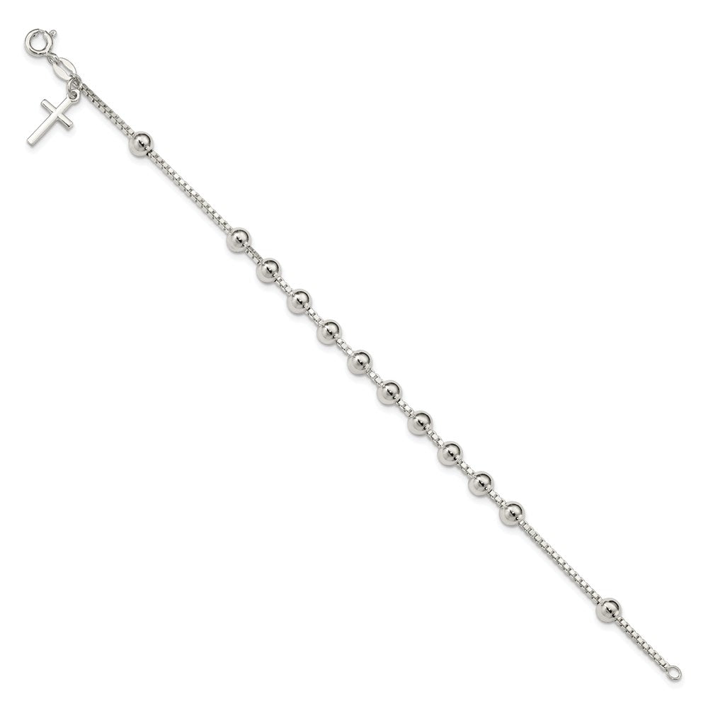 7.25 Zoll Sterlingsilber Kreuz auf Perle Armband