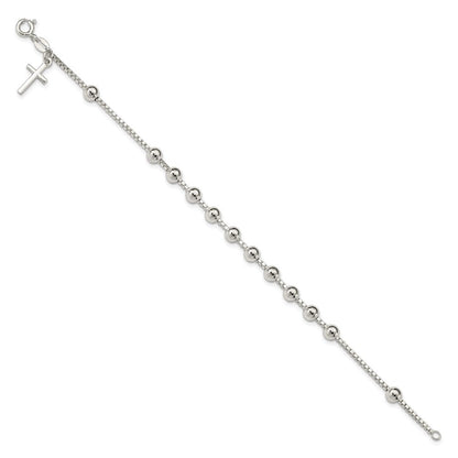 7.25 Zoll Sterlingsilber Kreuz auf Perle Armband