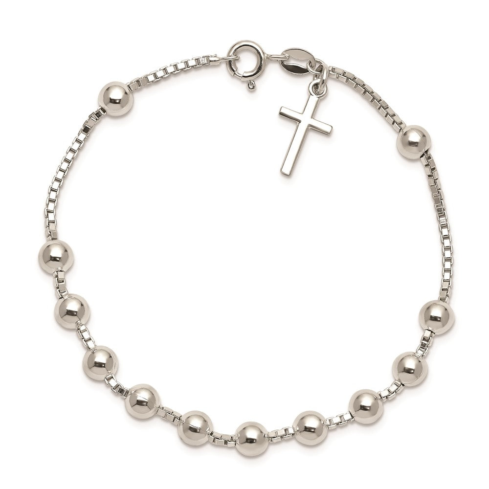7.25 Zoll Sterlingsilber Kreuz auf Perle Armband