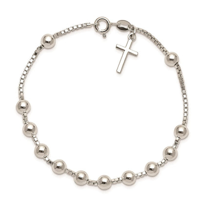7.25 Zoll Sterlingsilber Kreuz auf Perle Armband