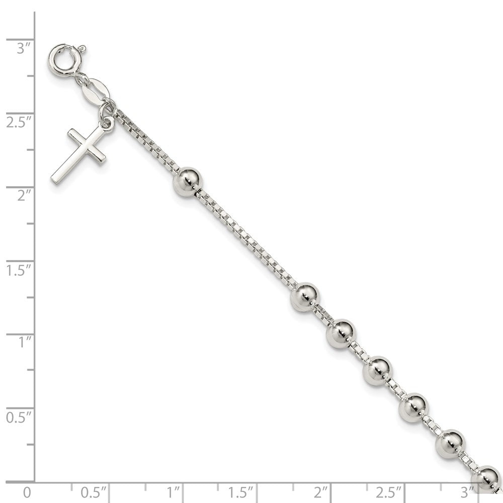 7.25 Zoll Sterlingsilber Kreuz auf Perle Armband