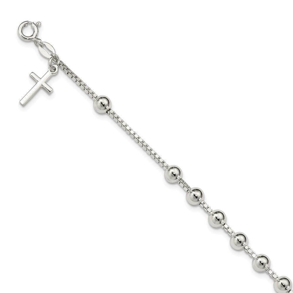 7.25 Zoll Sterlingsilber Kreuz auf Perle Armband