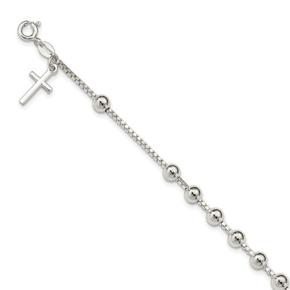 7.25 Zoll Sterlingsilber Kreuz auf Perle Armband
