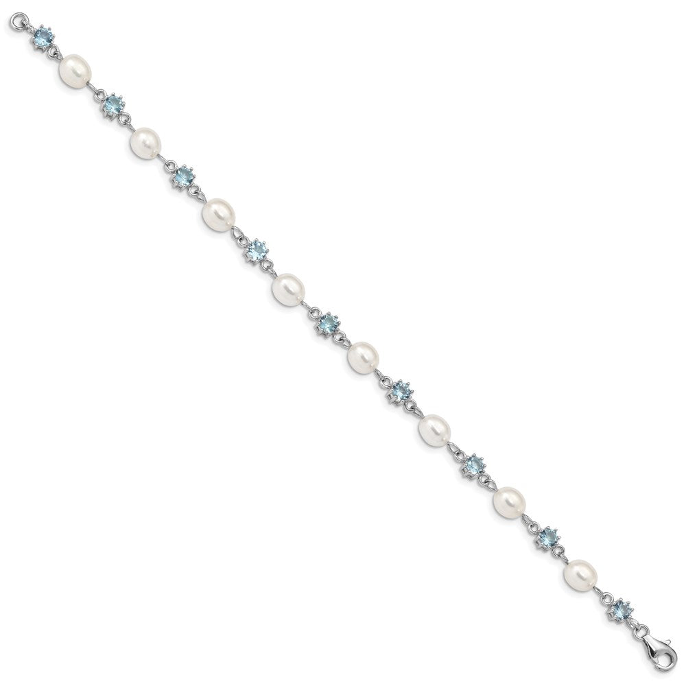 7 Zoll Sterlingsilber Rhodium Blau Zirkonia Fw Zuchtperle Armband
