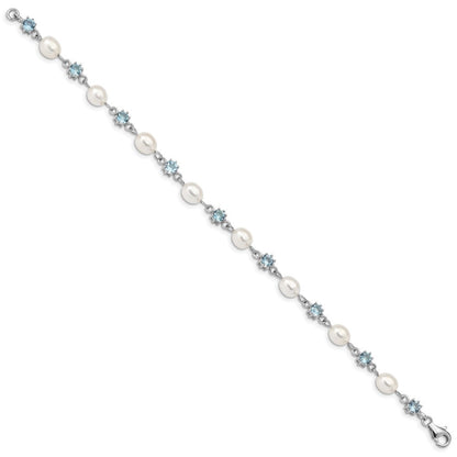 7 Zoll Sterlingsilber Rhodium Blau Zirkonia Fw Zuchtperle Armband