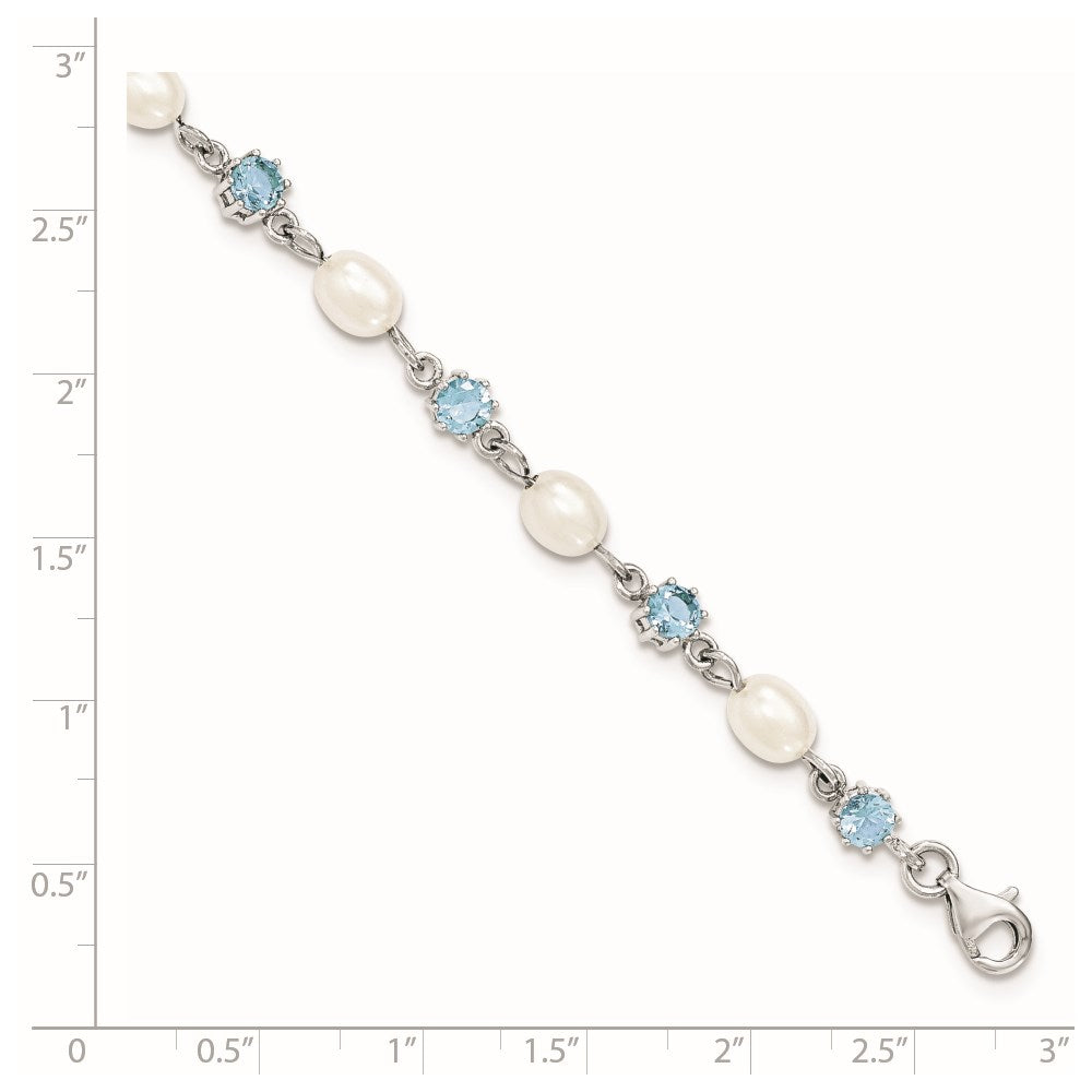 7 Zoll Sterlingsilber Rhodium Blau Zirkonia Fw Zuchtperle Armband