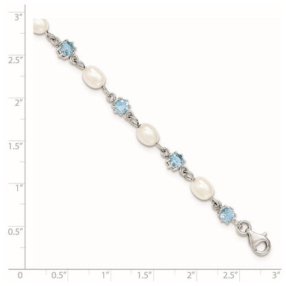 7 Zoll Sterlingsilber Rhodium Blau Zirkonia Fw Zuchtperle Armband