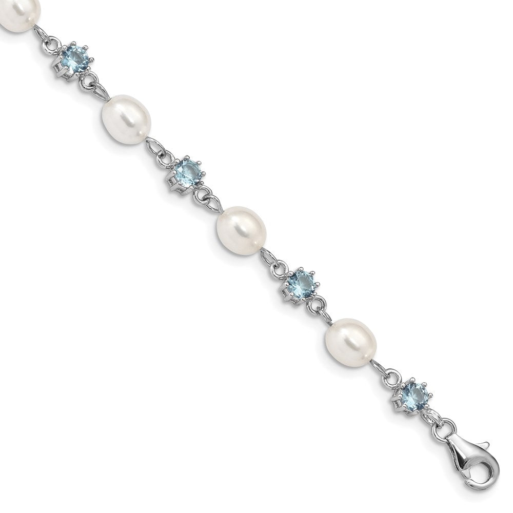 7 Zoll Sterlingsilber Rhodium Blau Zirkonia Fw Zuchtperle Armband