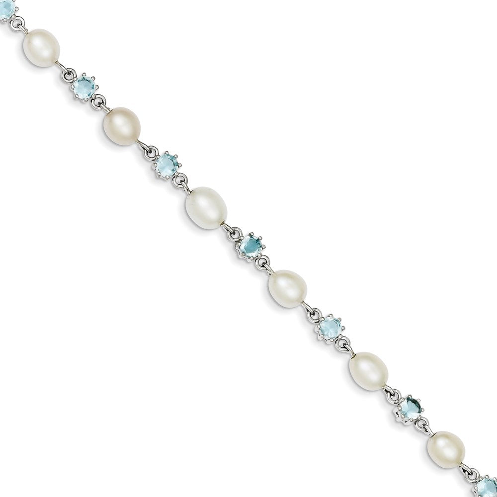 7 Zoll Sterlingsilber Rhodium Blau Zirkonia Fw Zuchtperle Armband