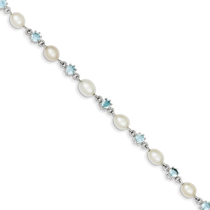 7 Zoll Sterlingsilber Rhodium Blau Zirkonia Fw Zuchtperle Armband