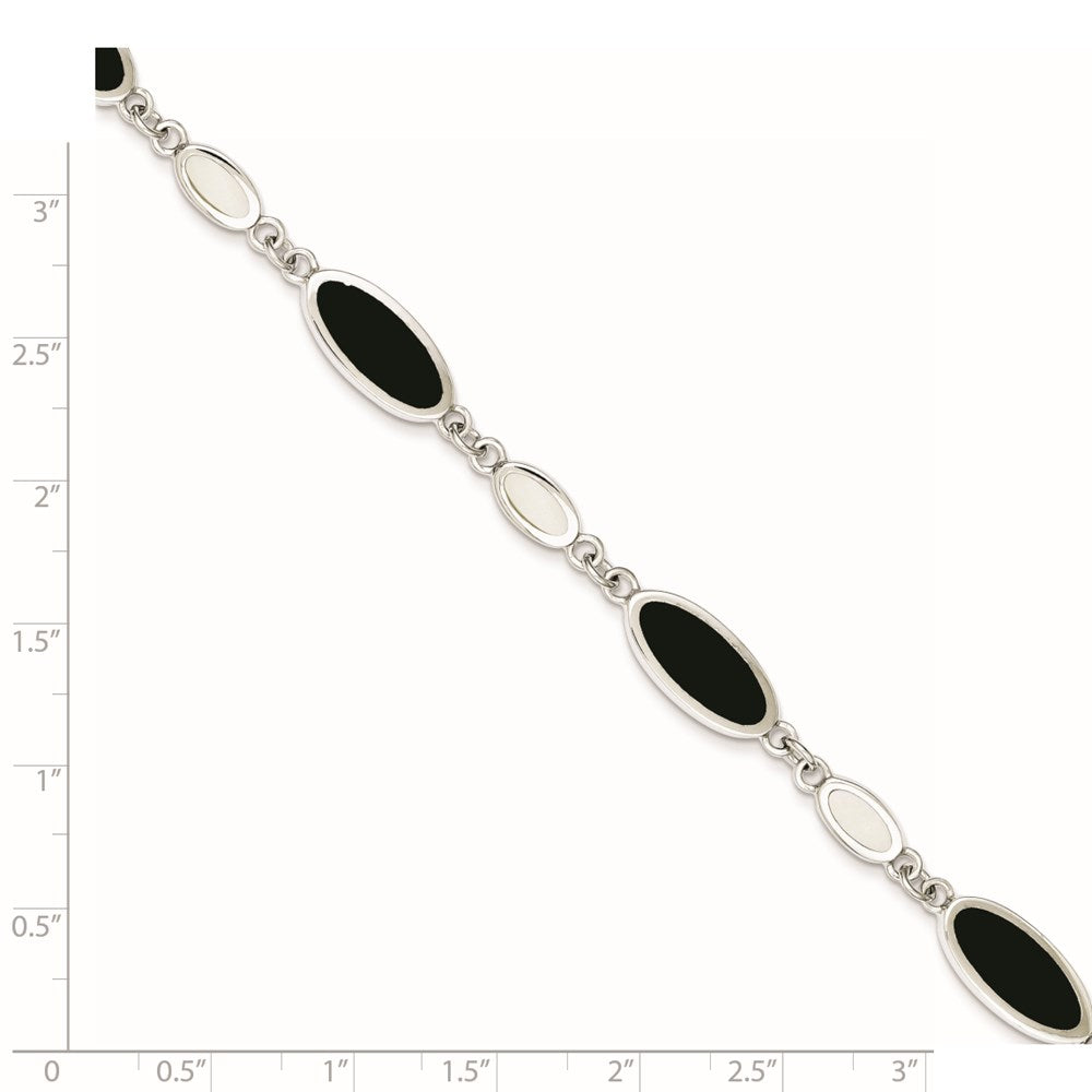 7 Zoll Sterlingsilber Rhodiniert Onyx und Perlmutt Armband