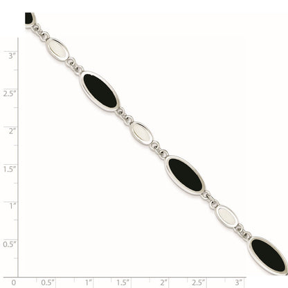 7 Zoll Sterlingsilber Rhodiniert Onyx und Perlmutt Armband