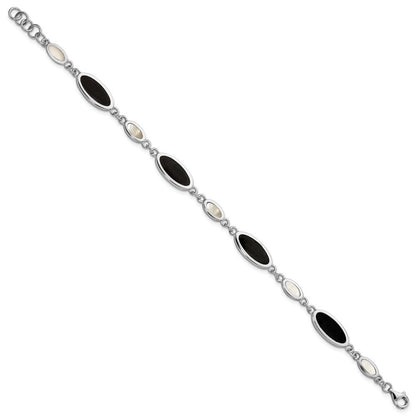 7 Zoll Sterlingsilber Rhodiniert Onyx und Perlmutt Armband