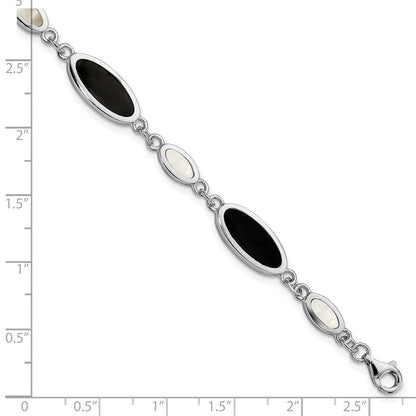 7 Zoll Sterlingsilber Rhodiniert Onyx und Perlmutt Armband