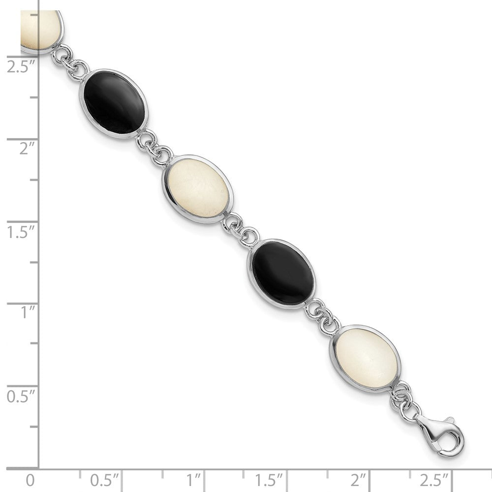 7 Zoll Sterlingsilber Rhodiniert Onyx und Perlmutt Armband