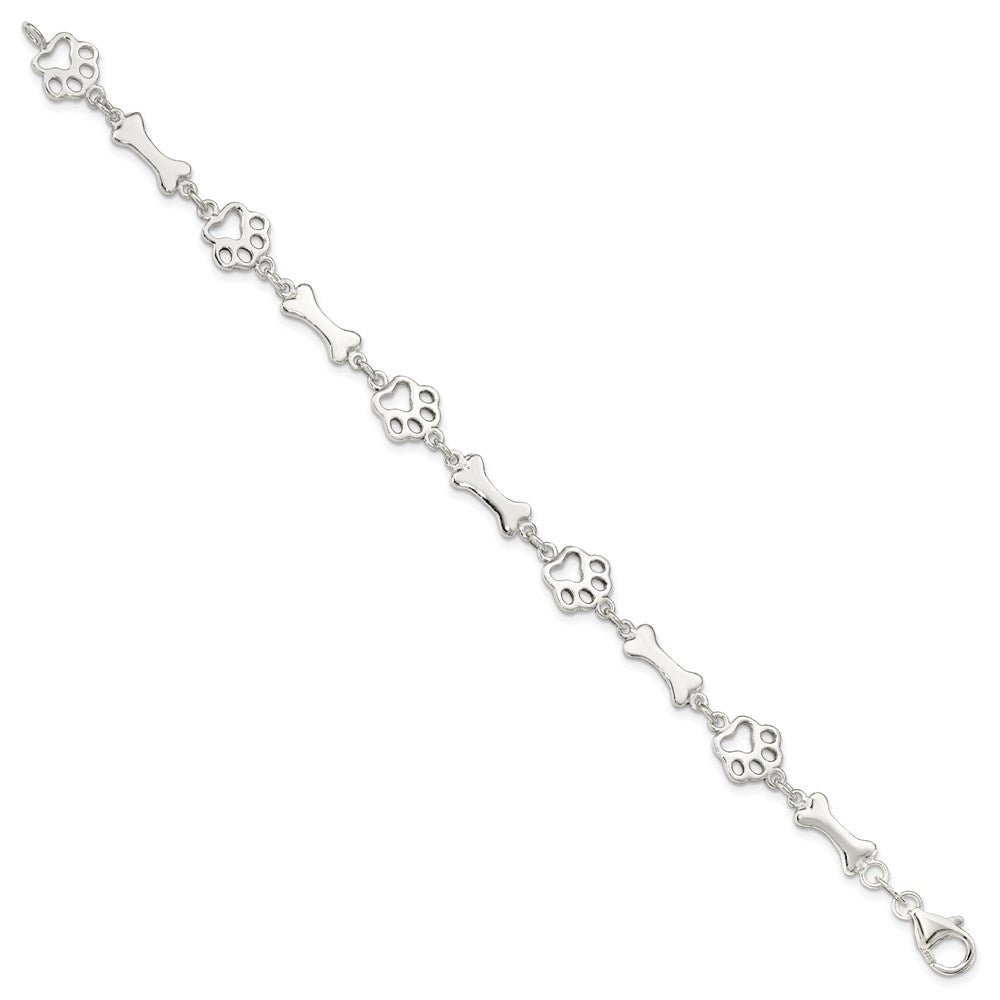 7.5 Zoll Sterlingsilber Hund Bones und Paws Armband